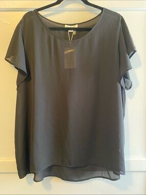 Simply Noelle Black Short Flutter Sleeve Semi-Sheer Blouse